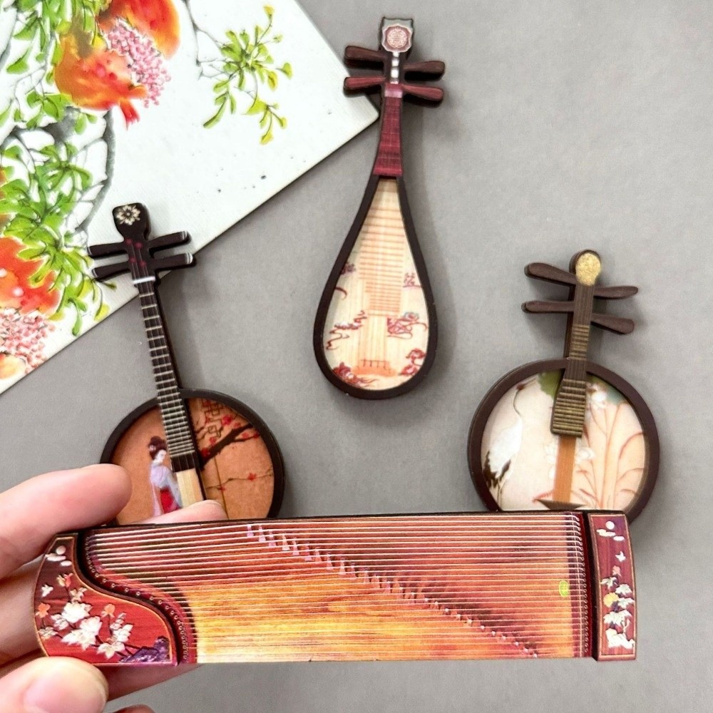 Musical Instrument Ancient - 4個セット 中国風楽器冷蔵庫マグネット 古代木製冷蔵庫マグネット ミニアンティーク装飾品