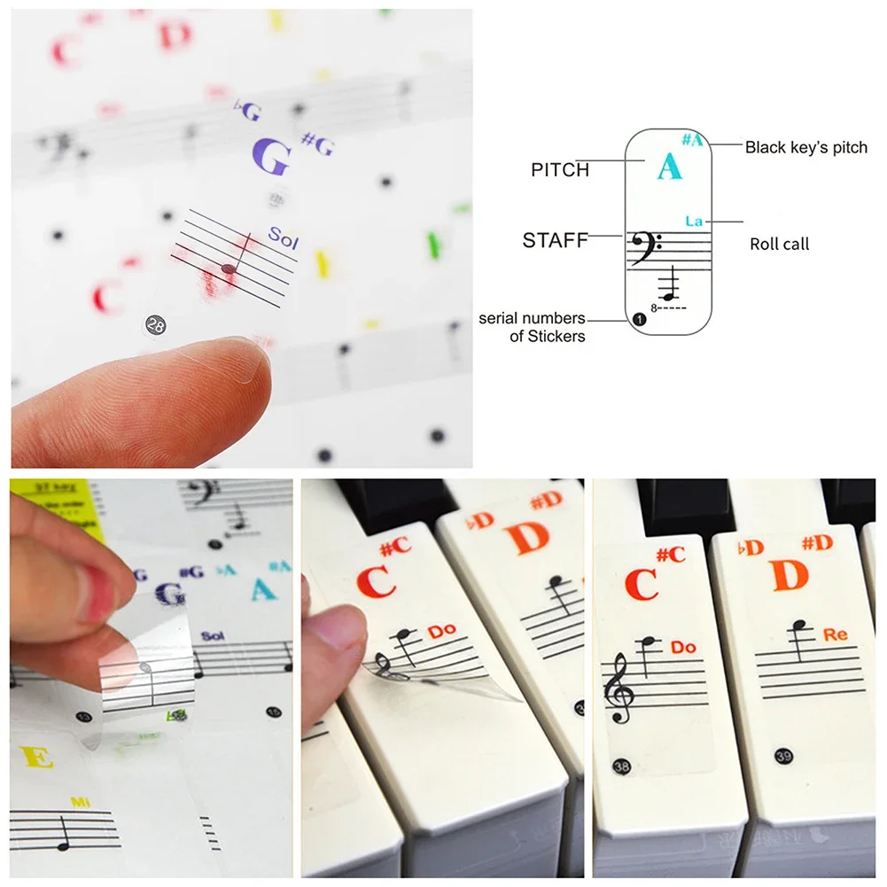 15.5x40mmの透明な色のピアノのキーボード,ステッカー - Musical Instrument Tabla のレビューと価格