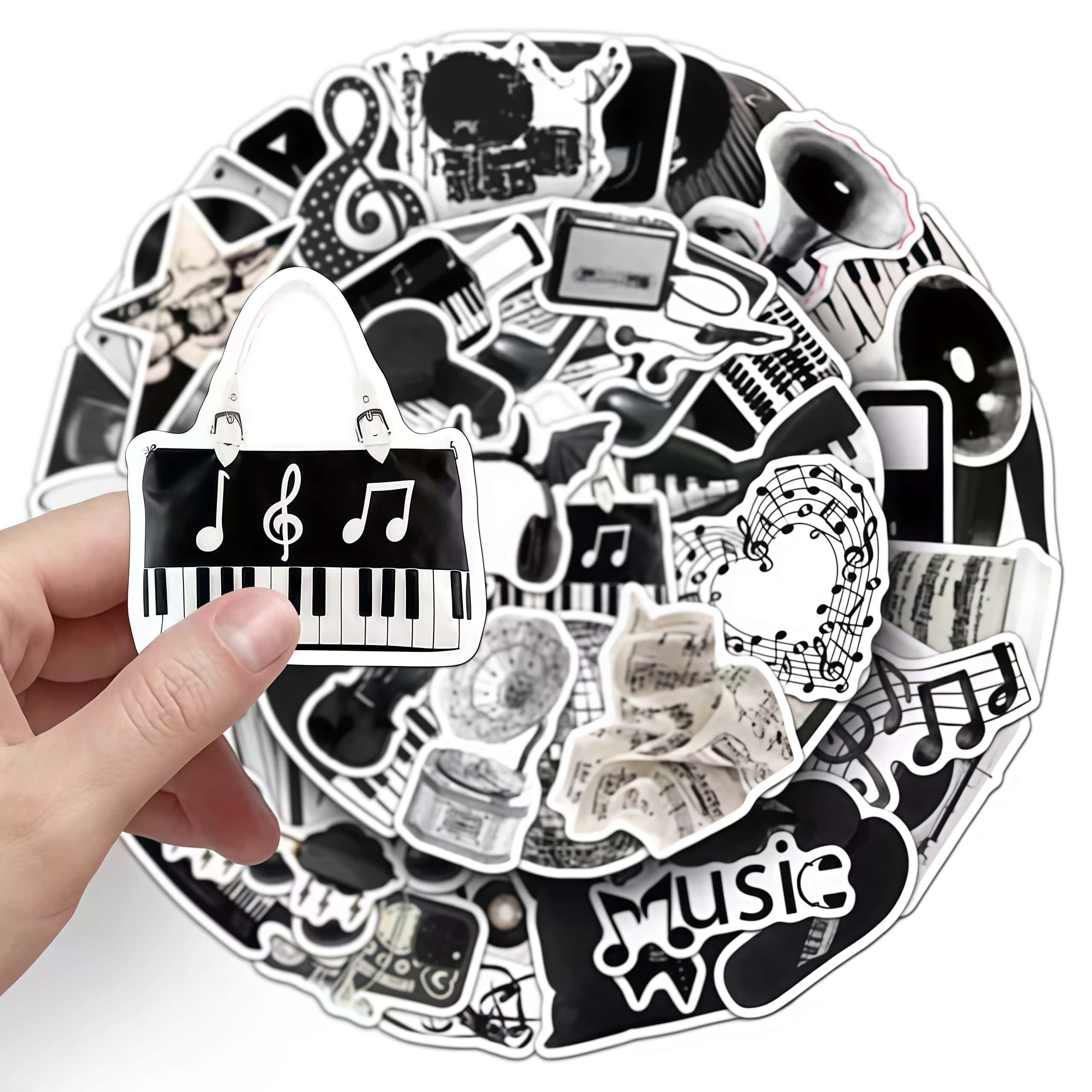 50枚入り ブラックホワイト楽器ステッカー、ヴィンテージビニ - Musical Instrument Tabla のレビューと価格