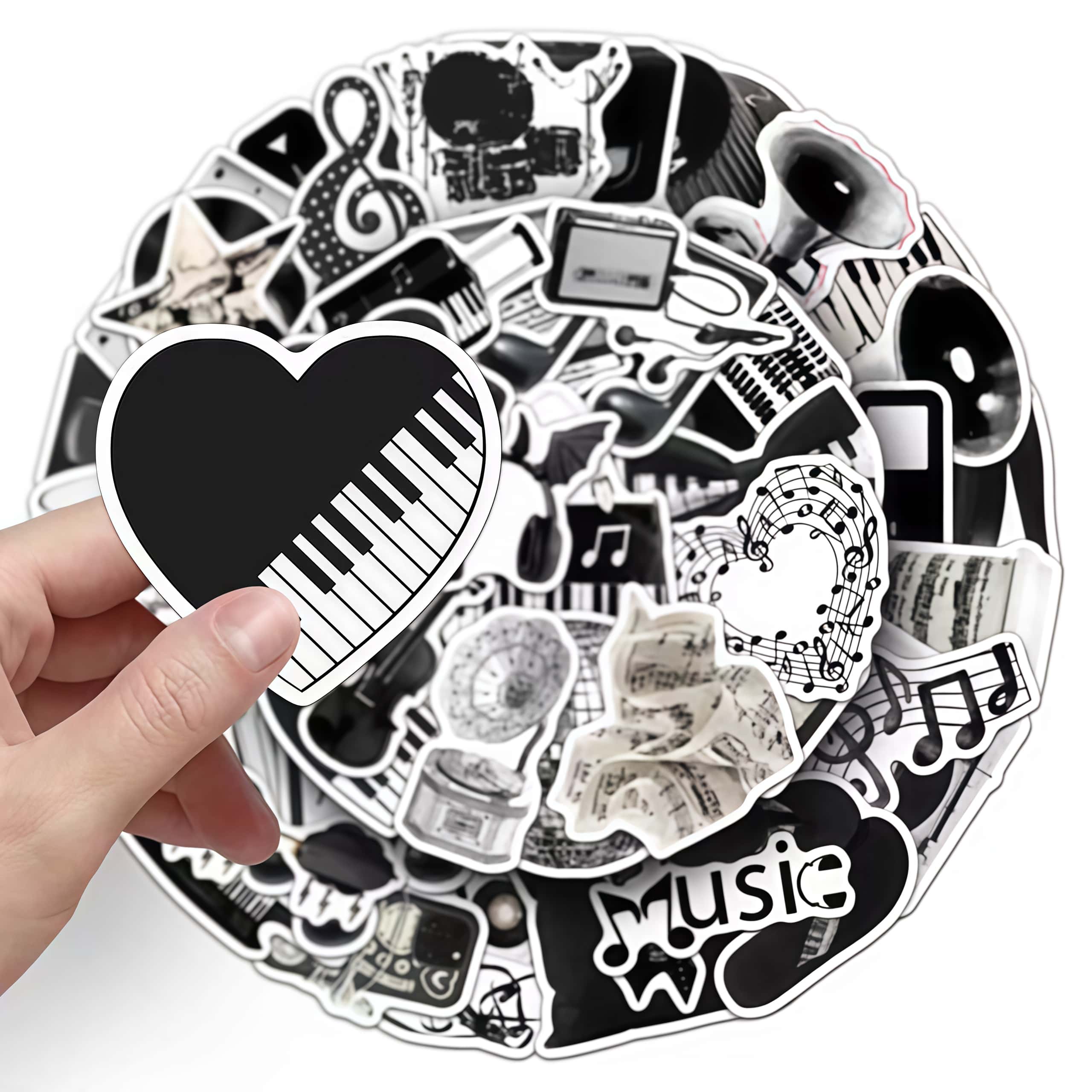 50枚入り ブラックホワイト楽器ステッカー、ヴィンテージビニ - Musical Instrument Tabla のレビューと価格
